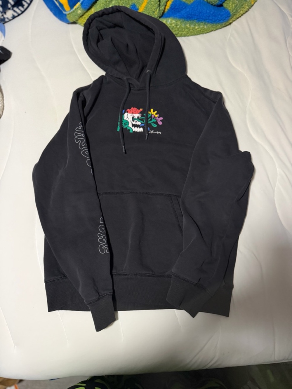 Vans x Hannah Eddy Black Crewneck Hoodie with Colorful Floral Shark Graphic